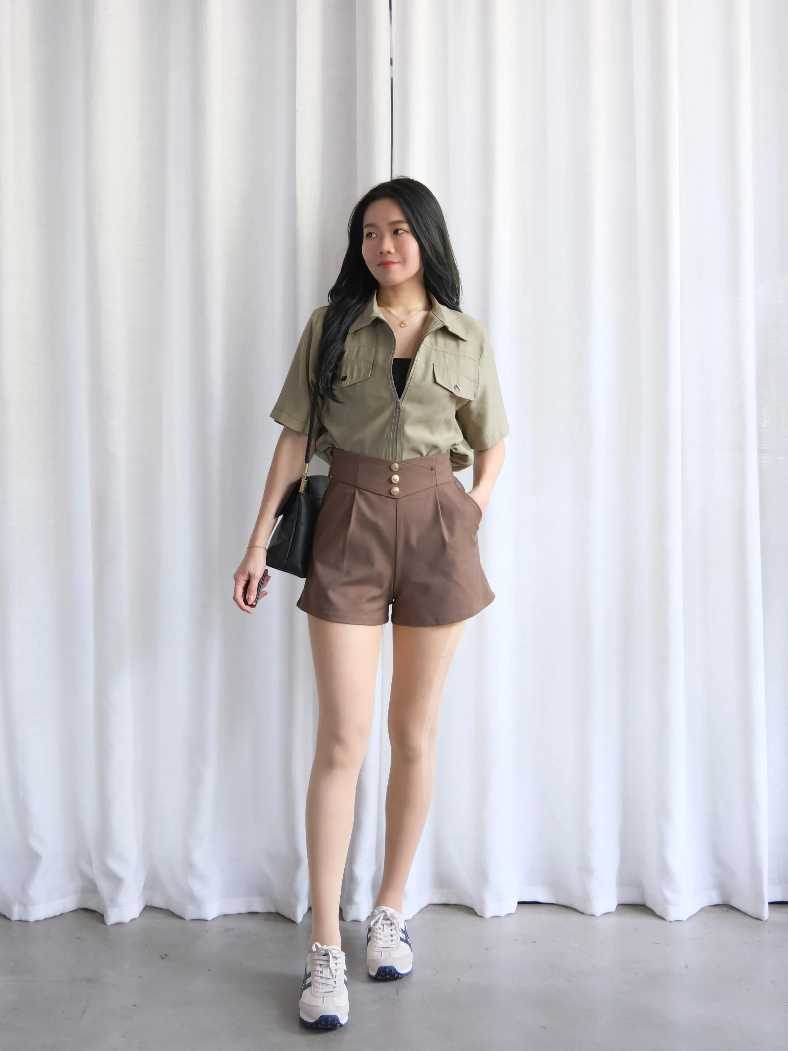 ACEWIN Trio-Gold Button High Waist Shorts (Size S-XL) 501771