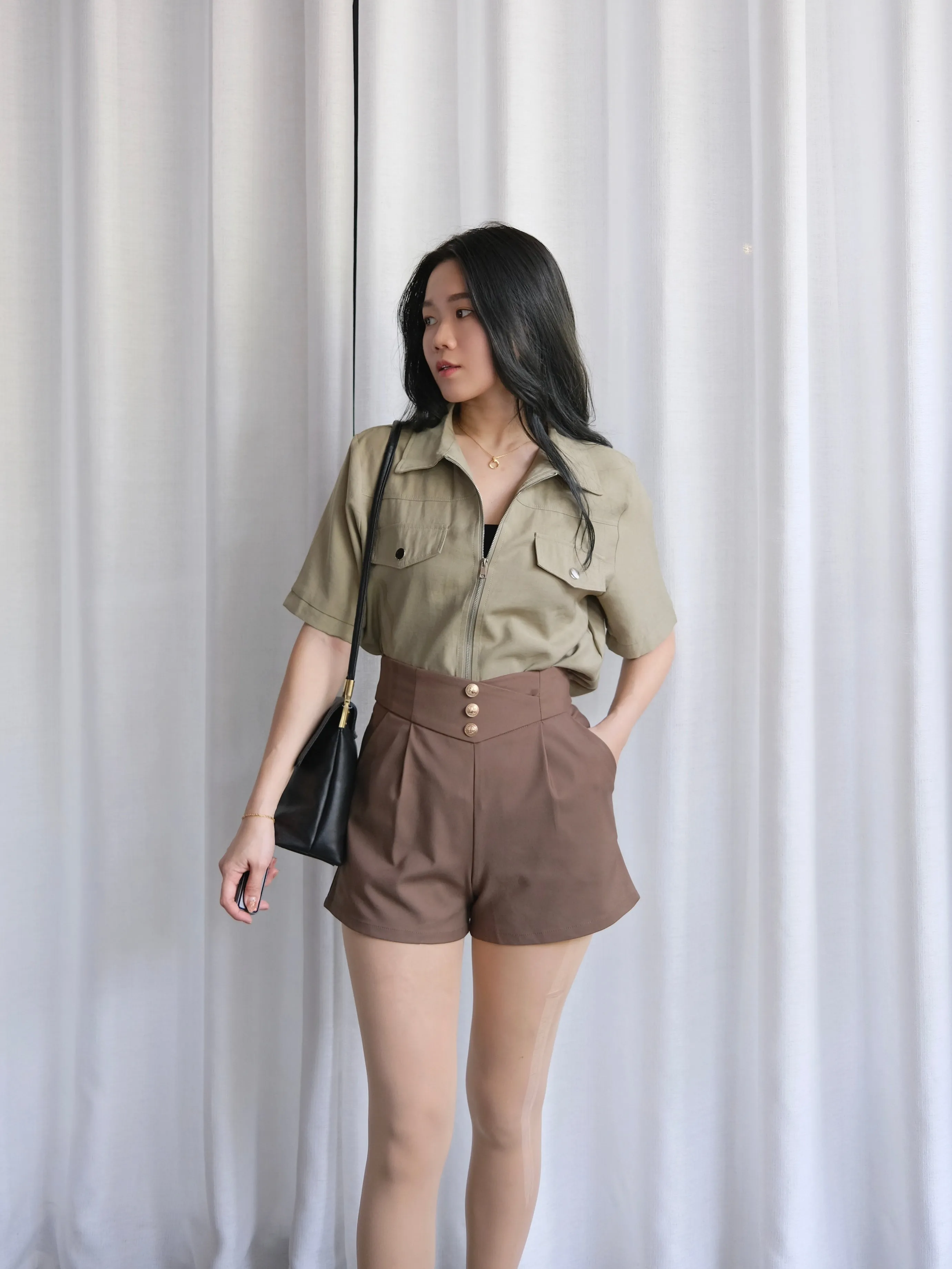 ACEWIN Trio-Gold Button High Waist Shorts (Size S-XL) 501771