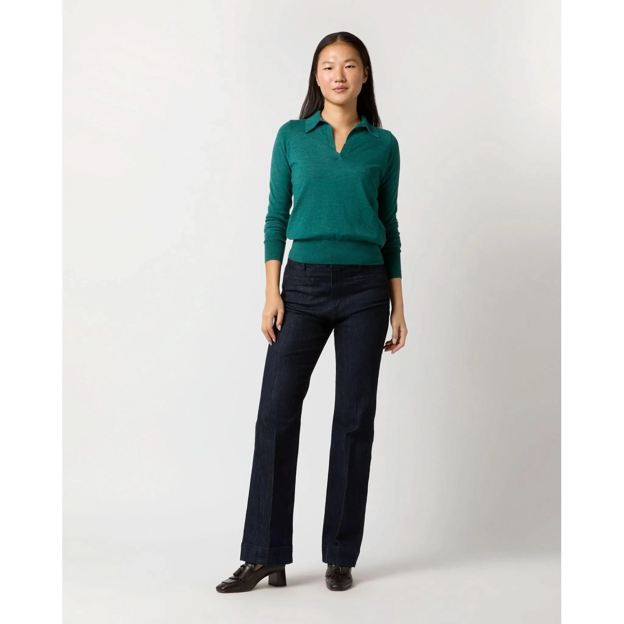 Ann Mashburn Alida Johnny-Collar Sweater HIghland Green Cashmere