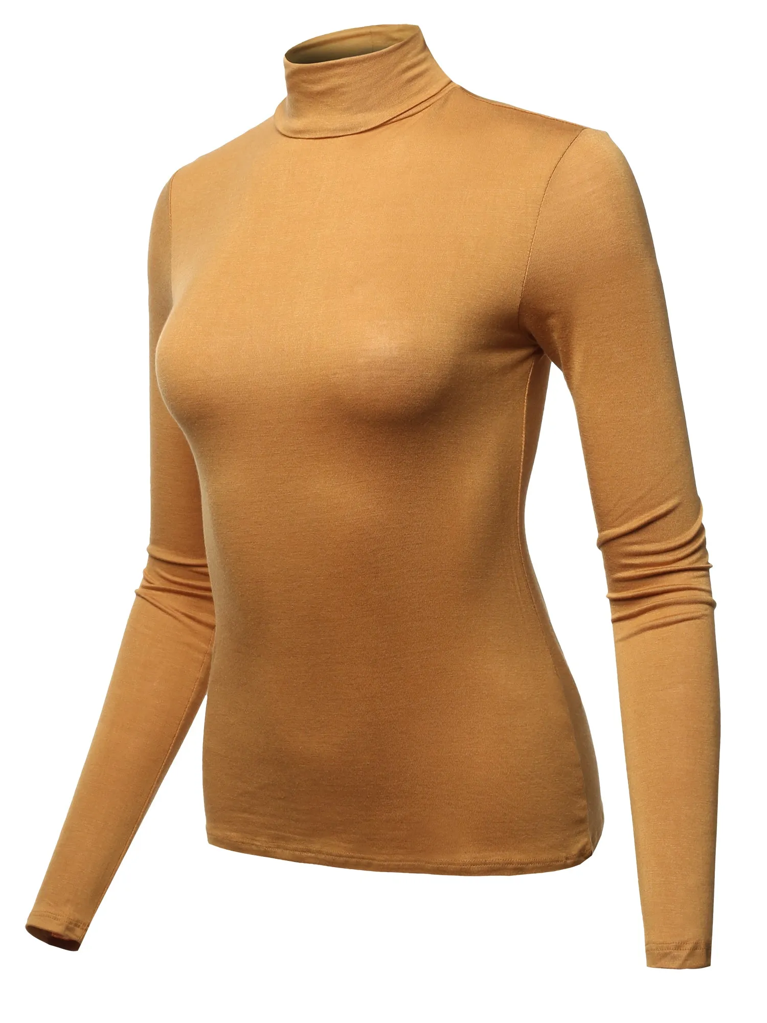 Basic Solid Long Sleeve Turtle Neck Fitted Rayon Top Shirt