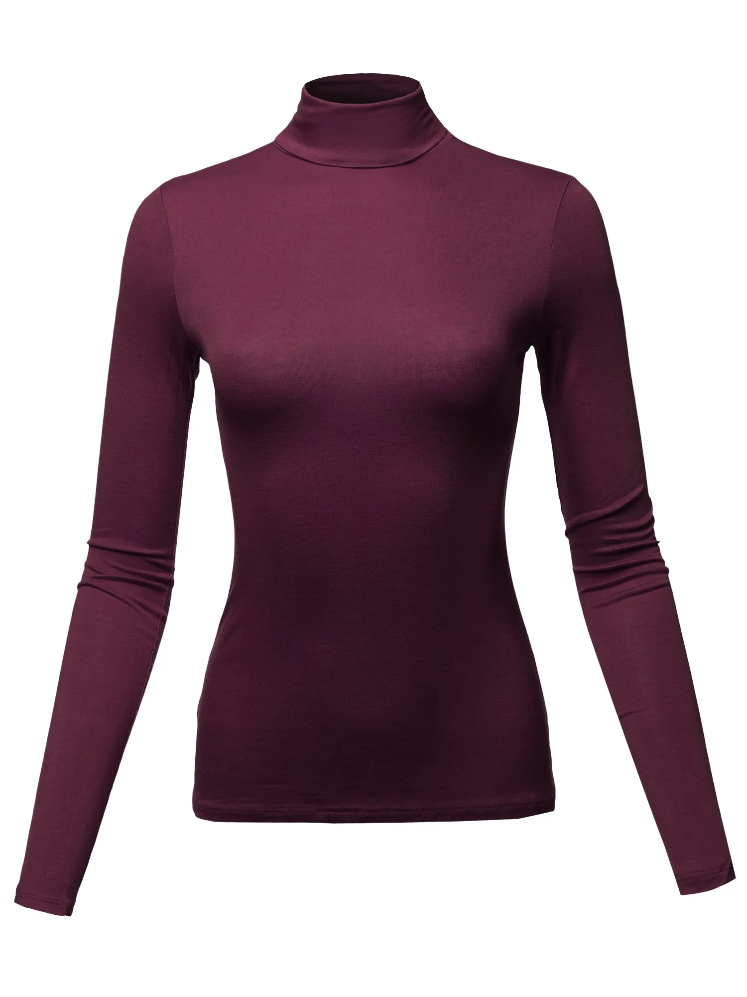 Basic Solid Long Sleeve Turtle Neck Fitted Rayon Top Shirt