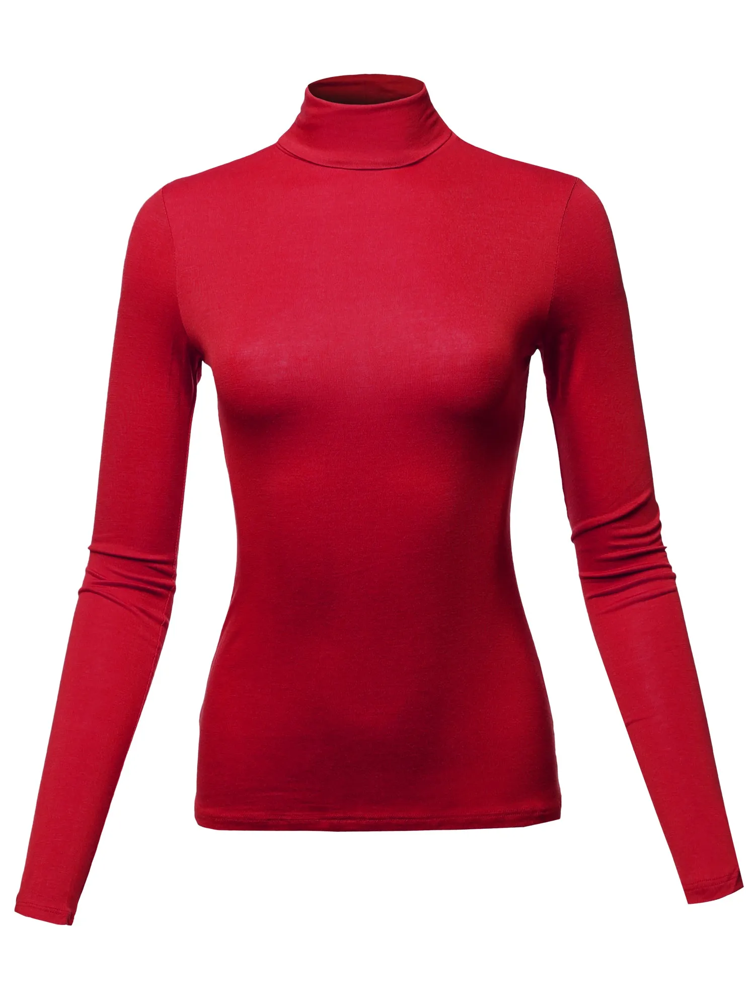 Basic Solid Long Sleeve Turtle Neck Fitted Rayon Top Shirt