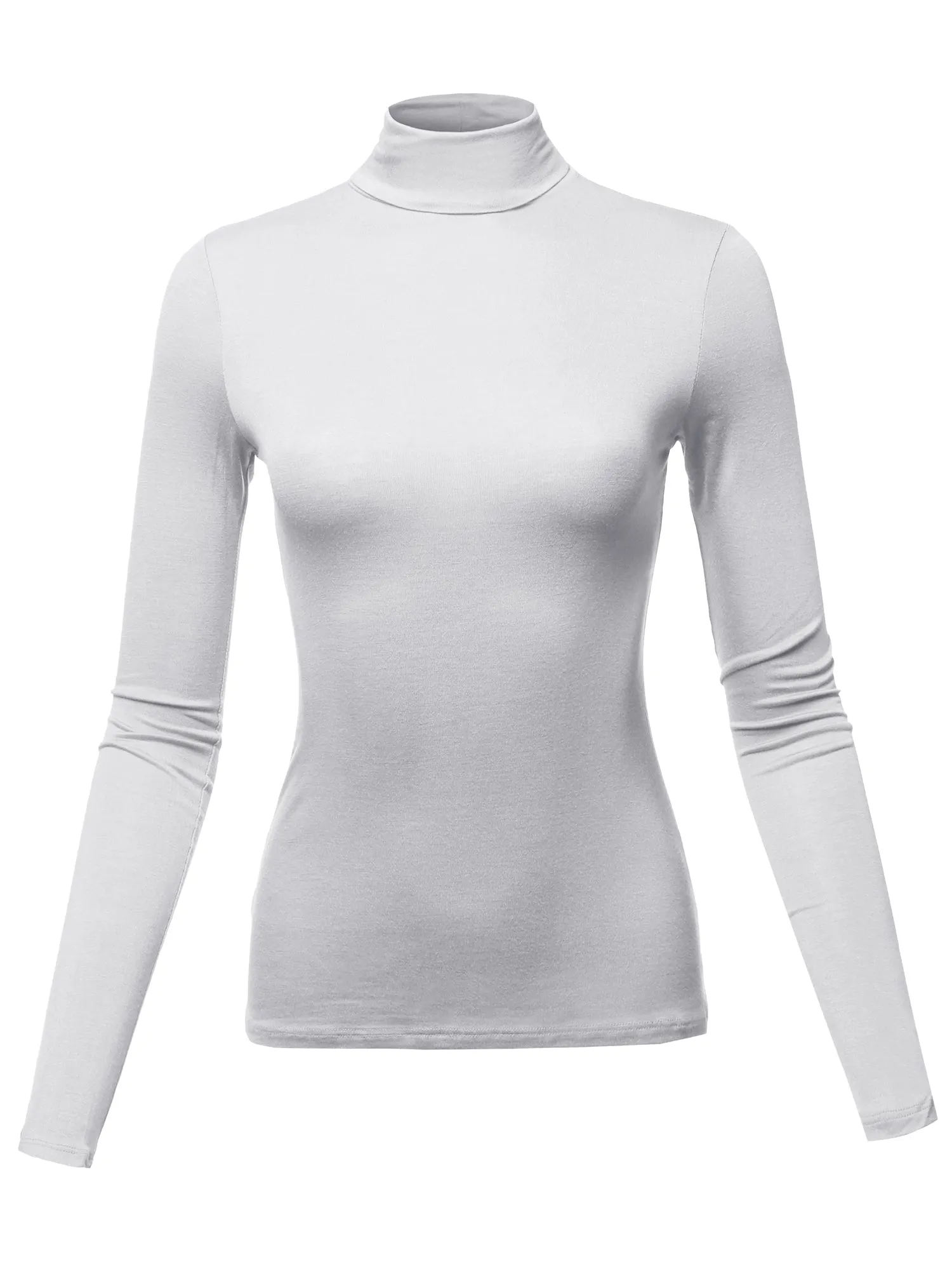 Basic Solid Long Sleeve Turtle Neck Fitted Rayon Top Shirt