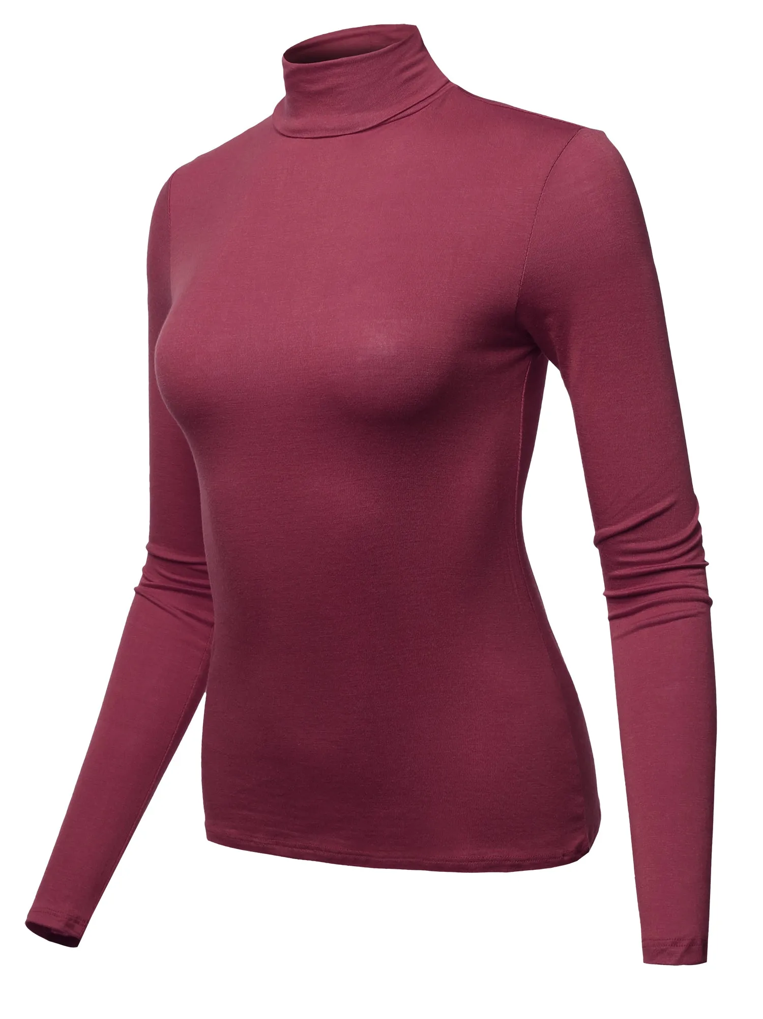 Basic Solid Long Sleeve Turtle Neck Fitted Rayon Top Shirt