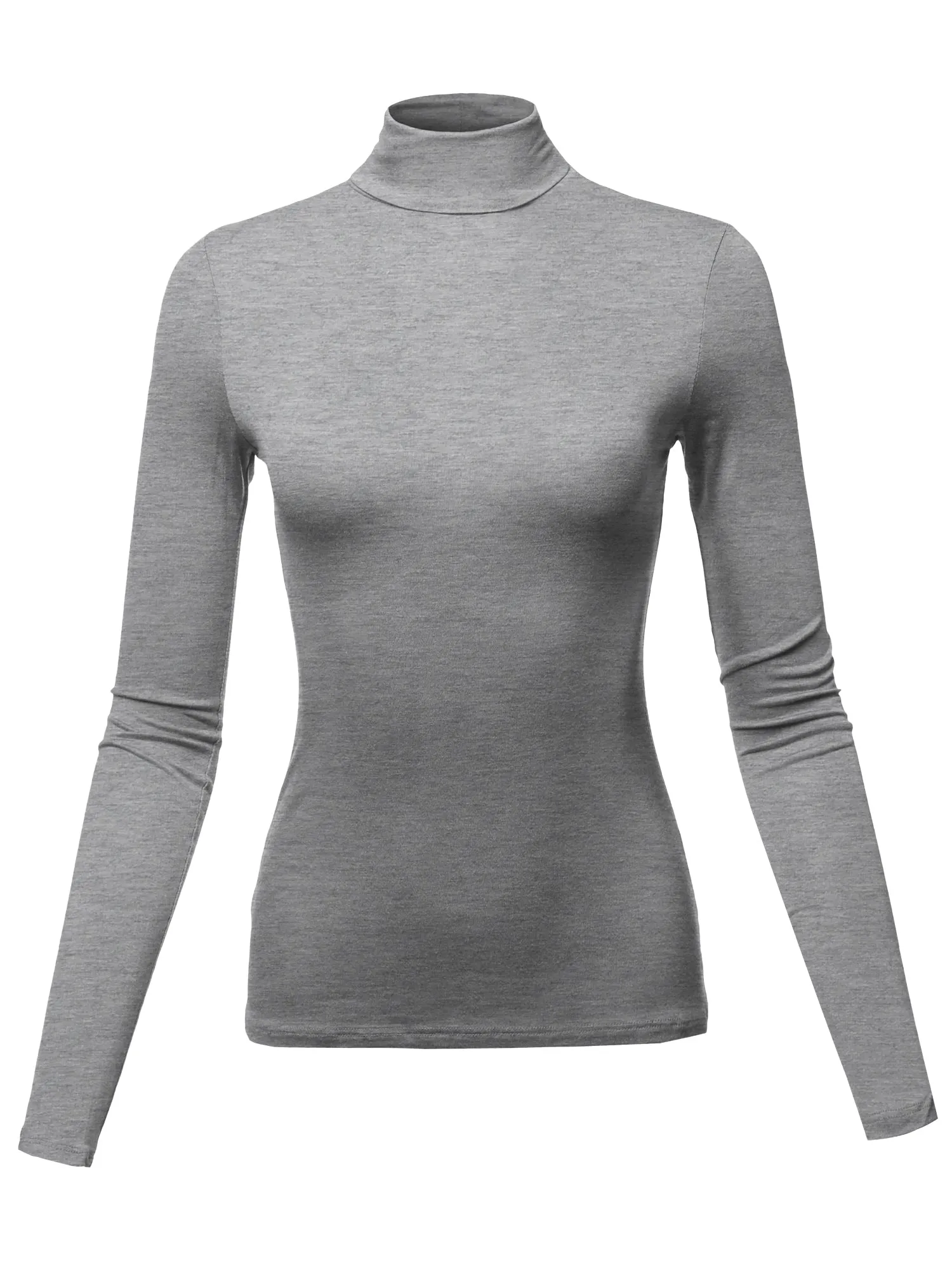 Basic Solid Long Sleeve Turtle Neck Fitted Rayon Top Shirt