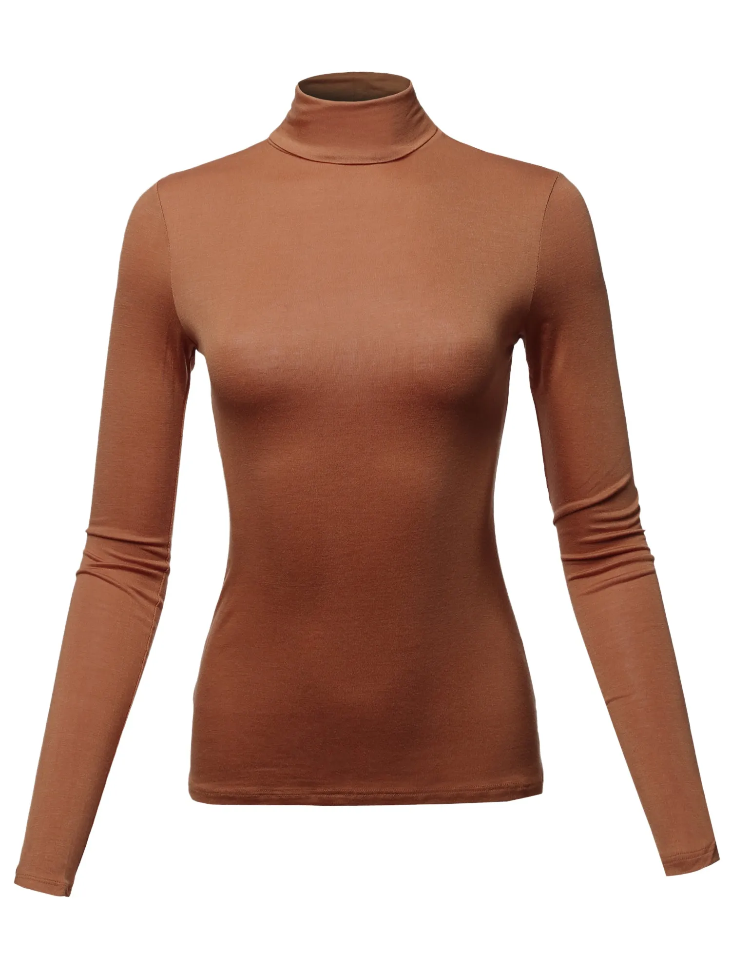 Basic Solid Long Sleeve Turtle Neck Fitted Rayon Top Shirt