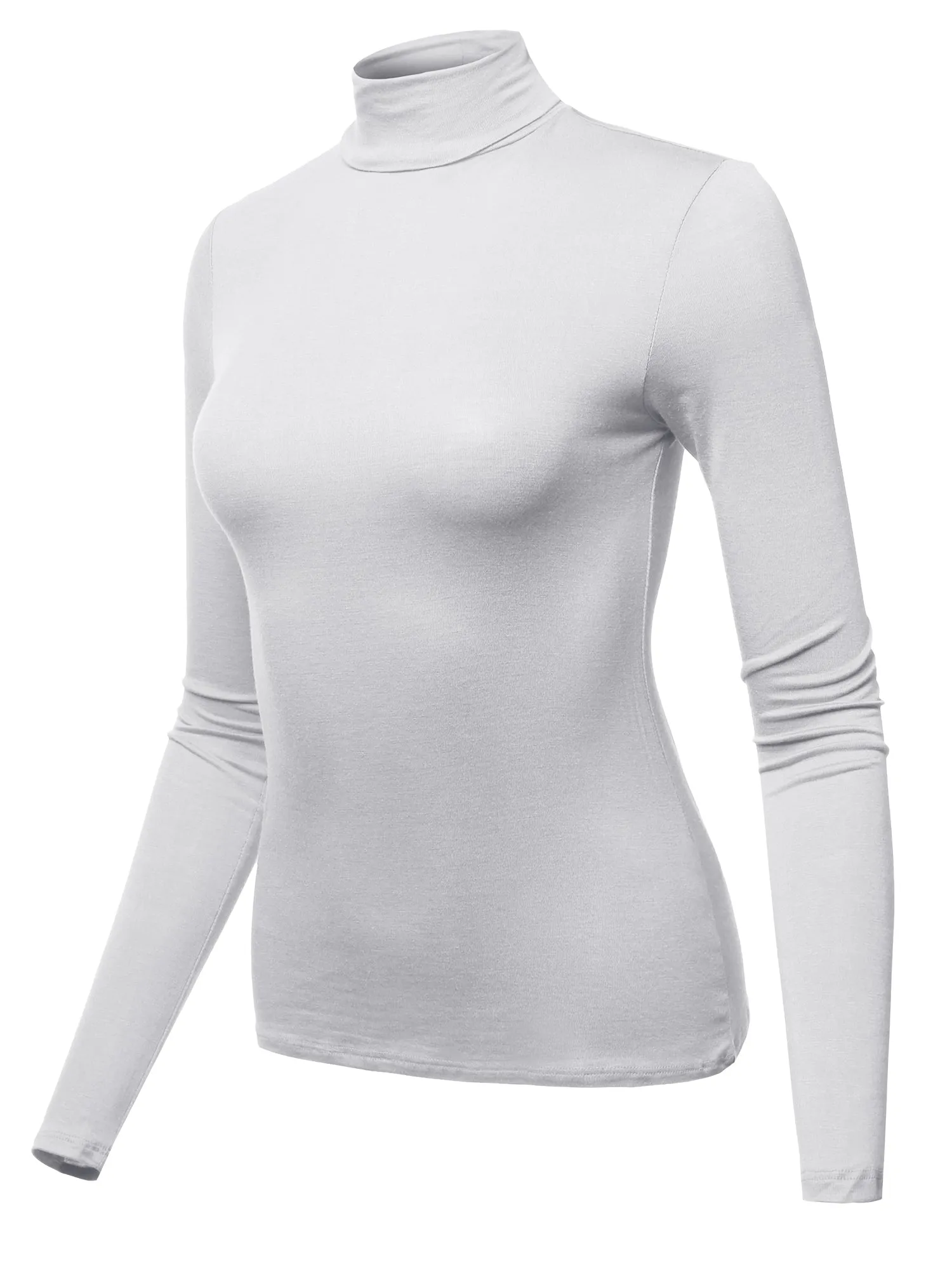 Basic Solid Long Sleeve Turtle Neck Fitted Rayon Top Shirt