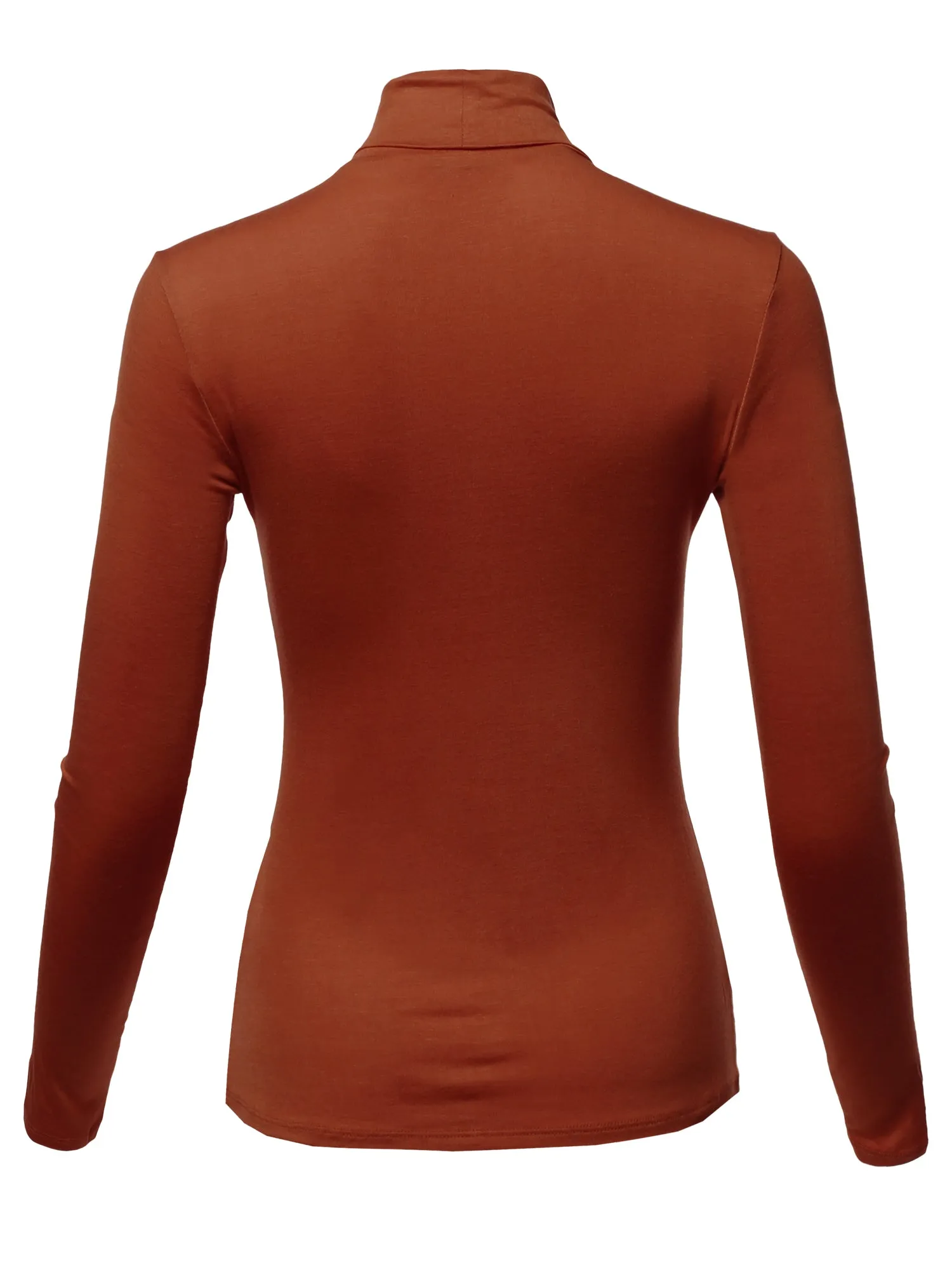 Basic Solid Long Sleeve Turtle Neck Fitted Rayon Top Shirt