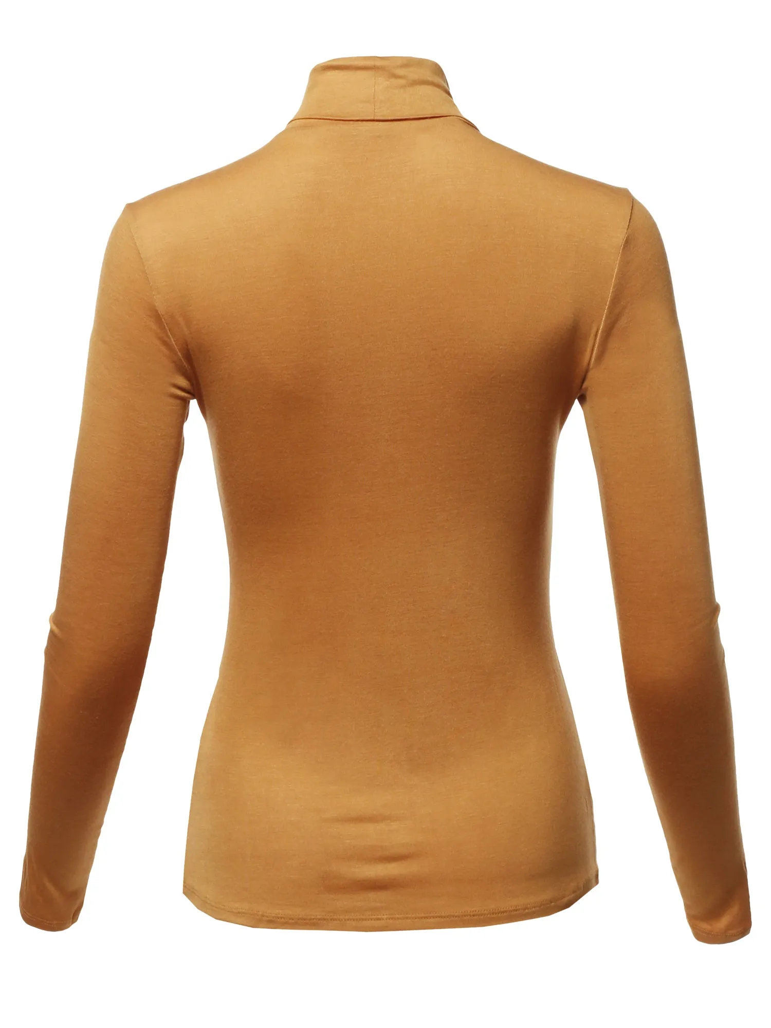 Basic Solid Long Sleeve Turtle Neck Fitted Rayon Top Shirt