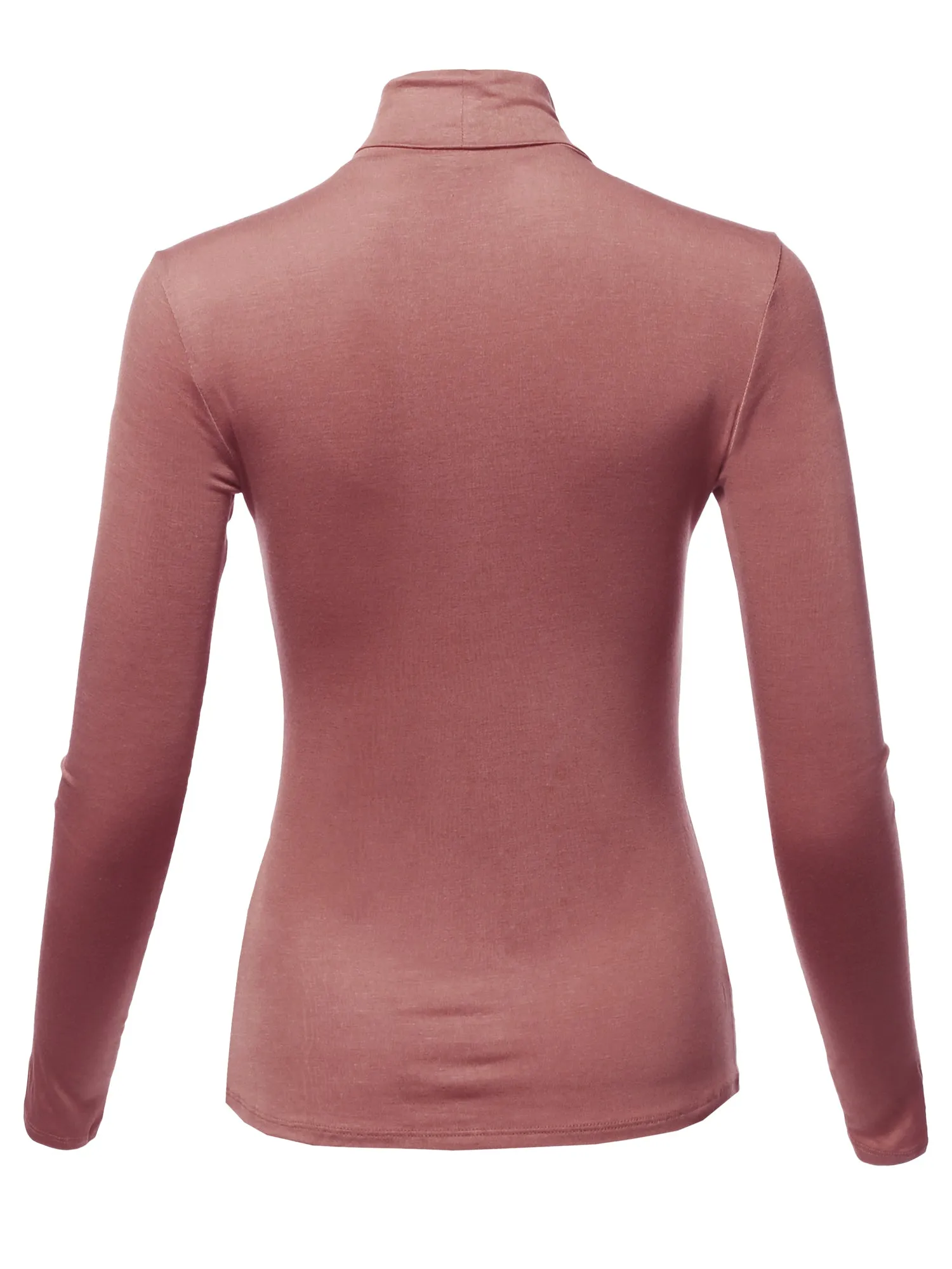 Basic Solid Long Sleeve Turtle Neck Fitted Rayon Top Shirt