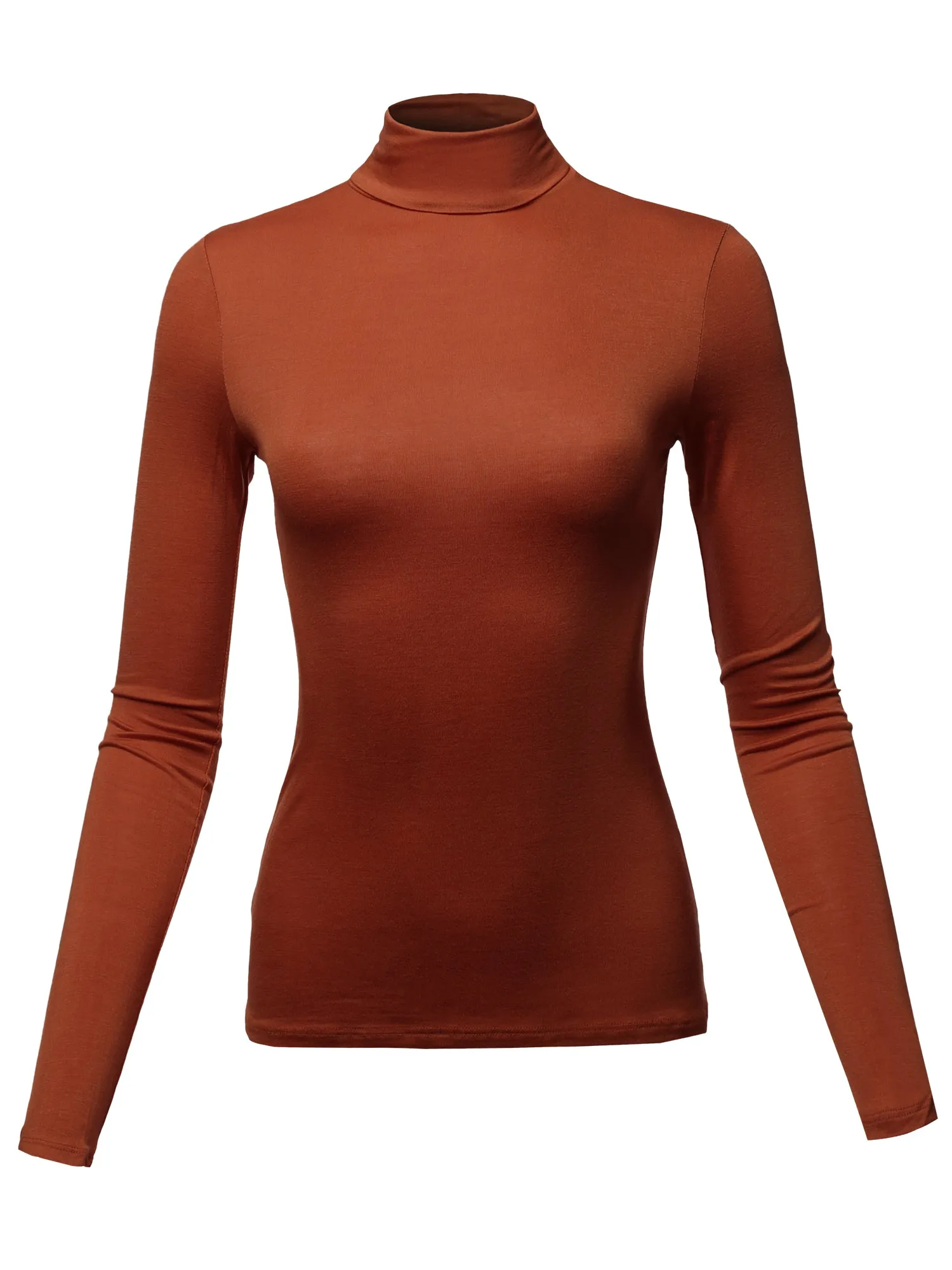 Basic Solid Long Sleeve Turtle Neck Fitted Rayon Top Shirt