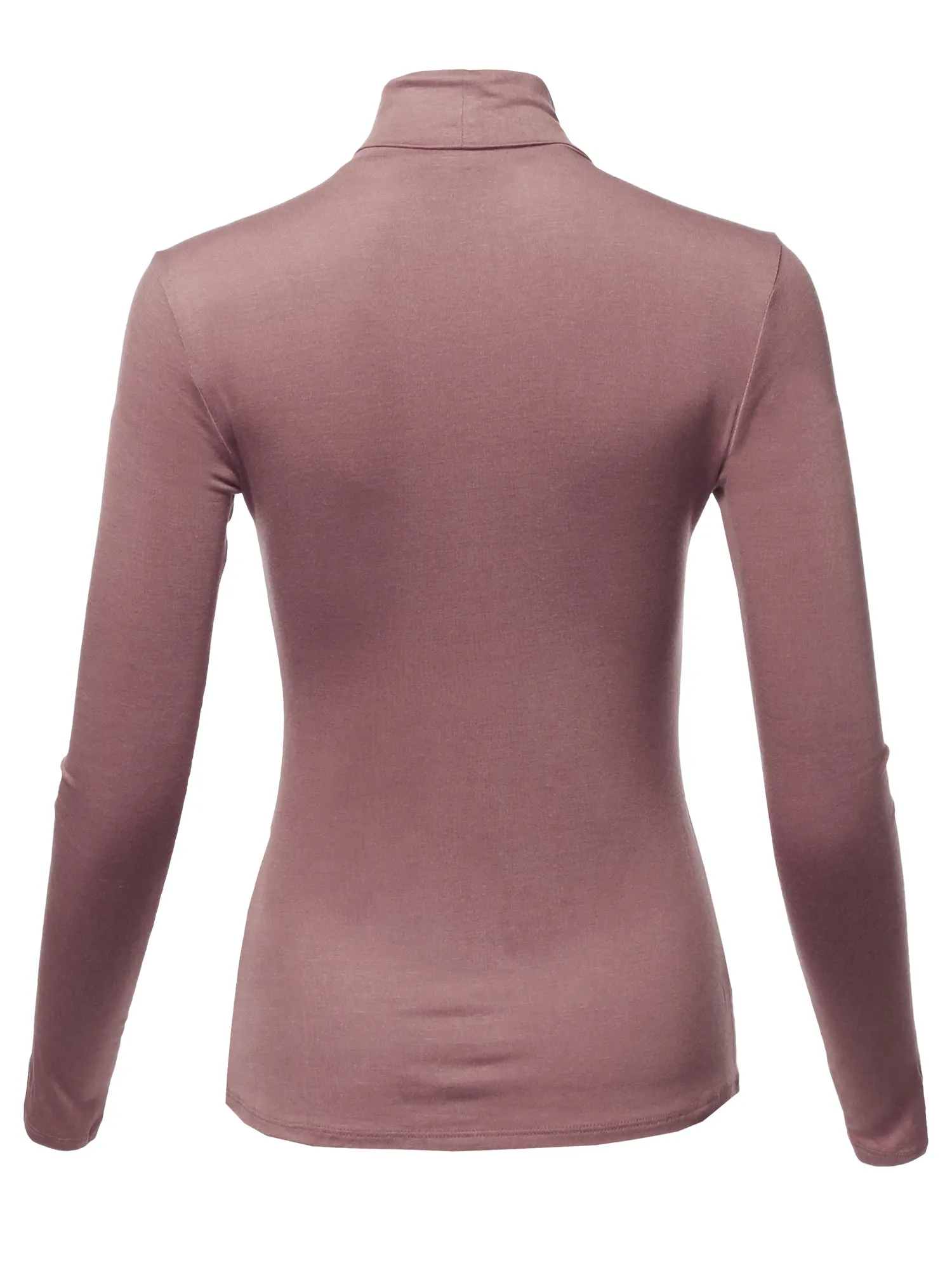 Basic Solid Long Sleeve Turtle Neck Fitted Rayon Top Shirt