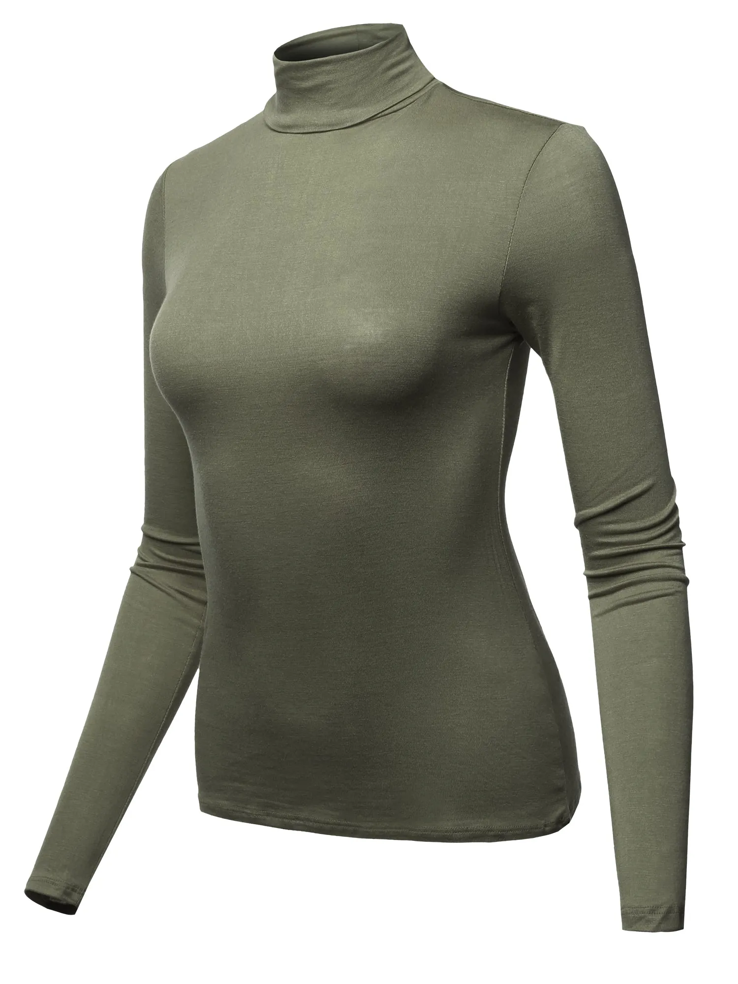 Basic Solid Long Sleeve Turtle Neck Fitted Rayon Top Shirt