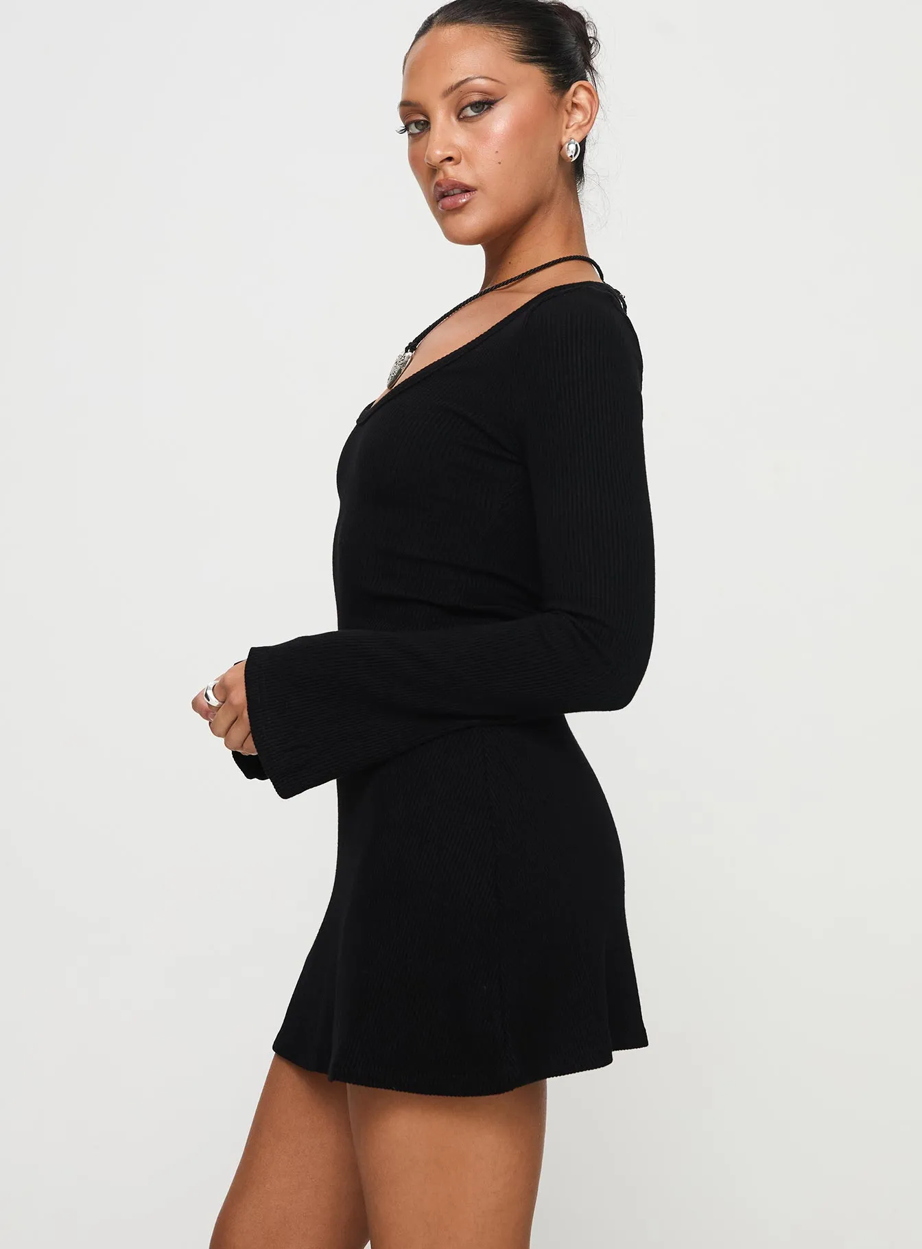 Best Interest Long Sleeve Mini Dress Black Petite