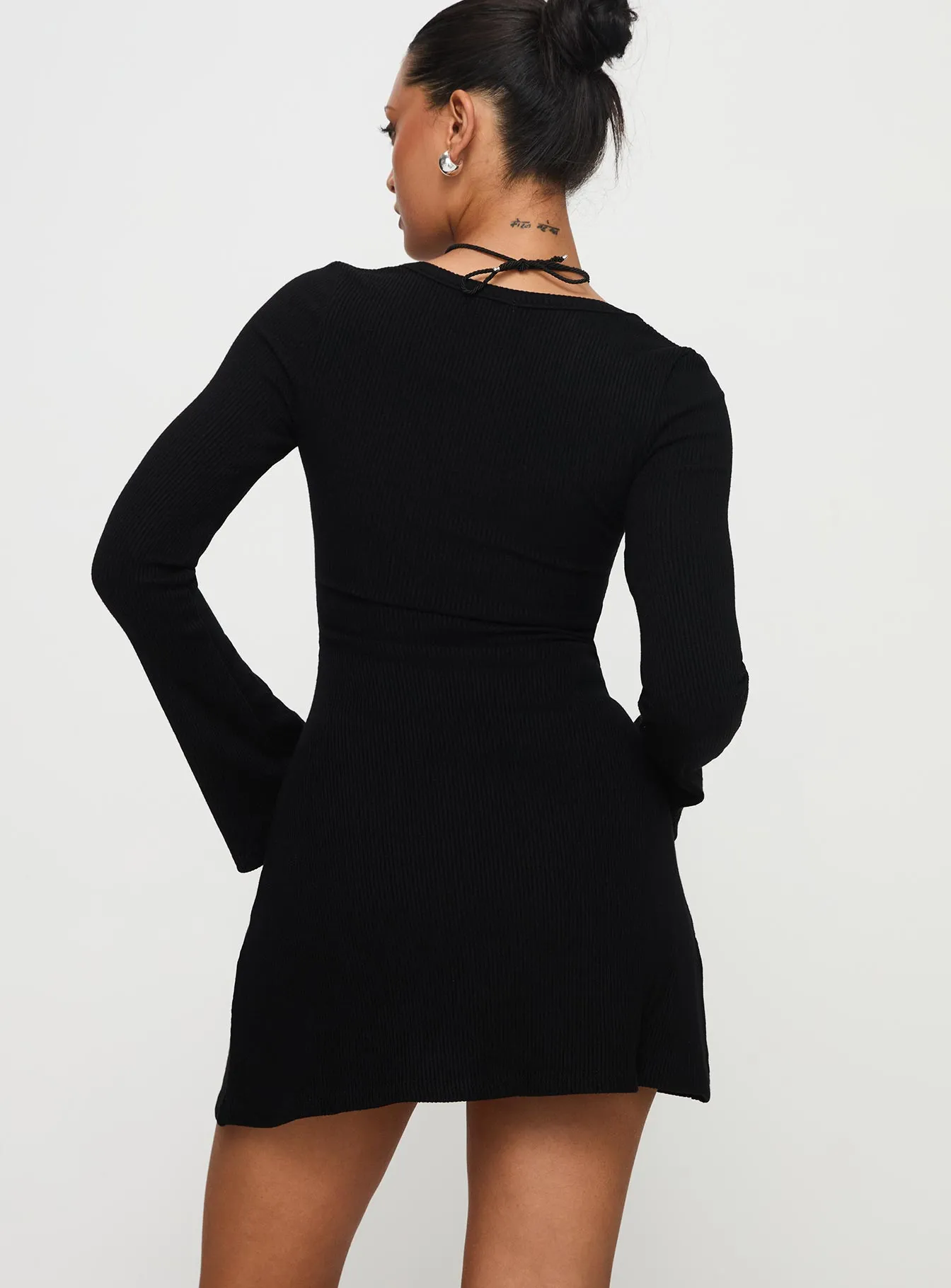 Best Interest Long Sleeve Mini Dress Black Petite