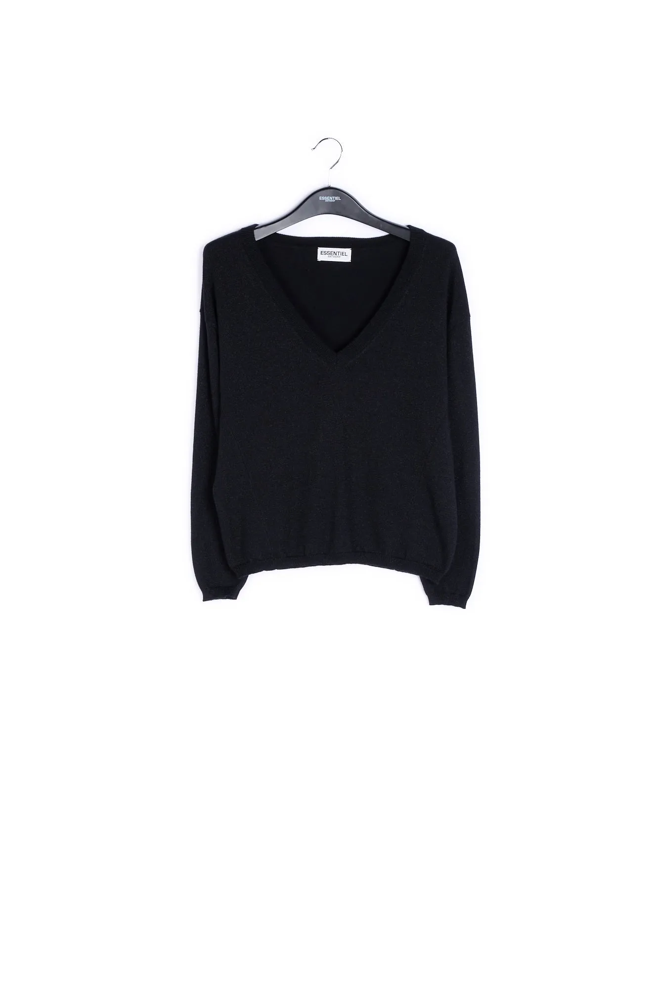 Black lurex knitted V-neck sweater