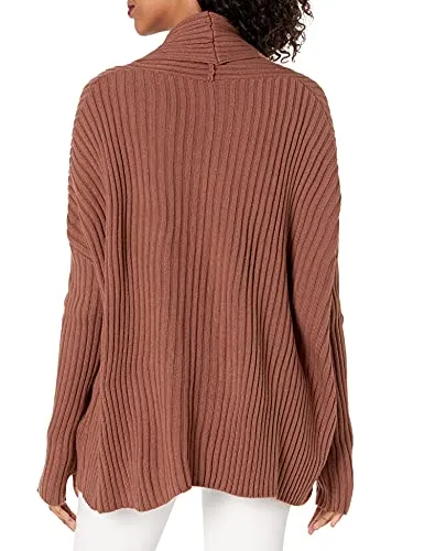 Cable Stitch Women's Long-Sleeve Rib-Knit Cardigan with Thumbhole - Open Front Oversized Loose Sweater Coat (X-Small, Caramel)