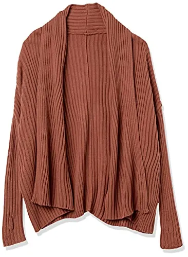 Cable Stitch Women's Long-Sleeve Rib-Knit Cardigan with Thumbhole - Open Front Oversized Loose Sweater Coat (X-Small, Caramel)