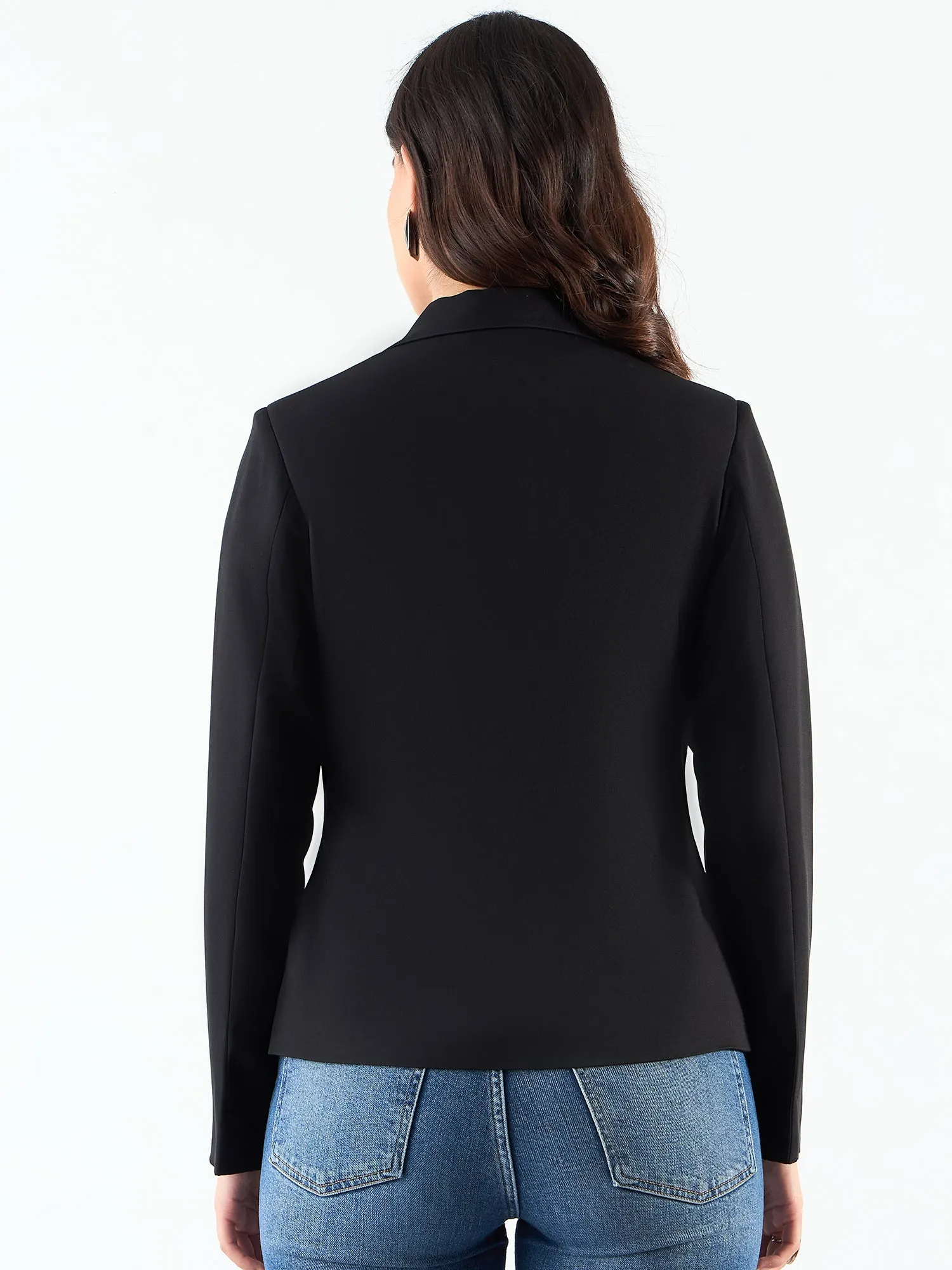 Chic Black Poly Viscose Asymmetric Blazer