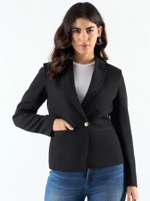 Chic Black Poly Viscose Asymmetric Blazer