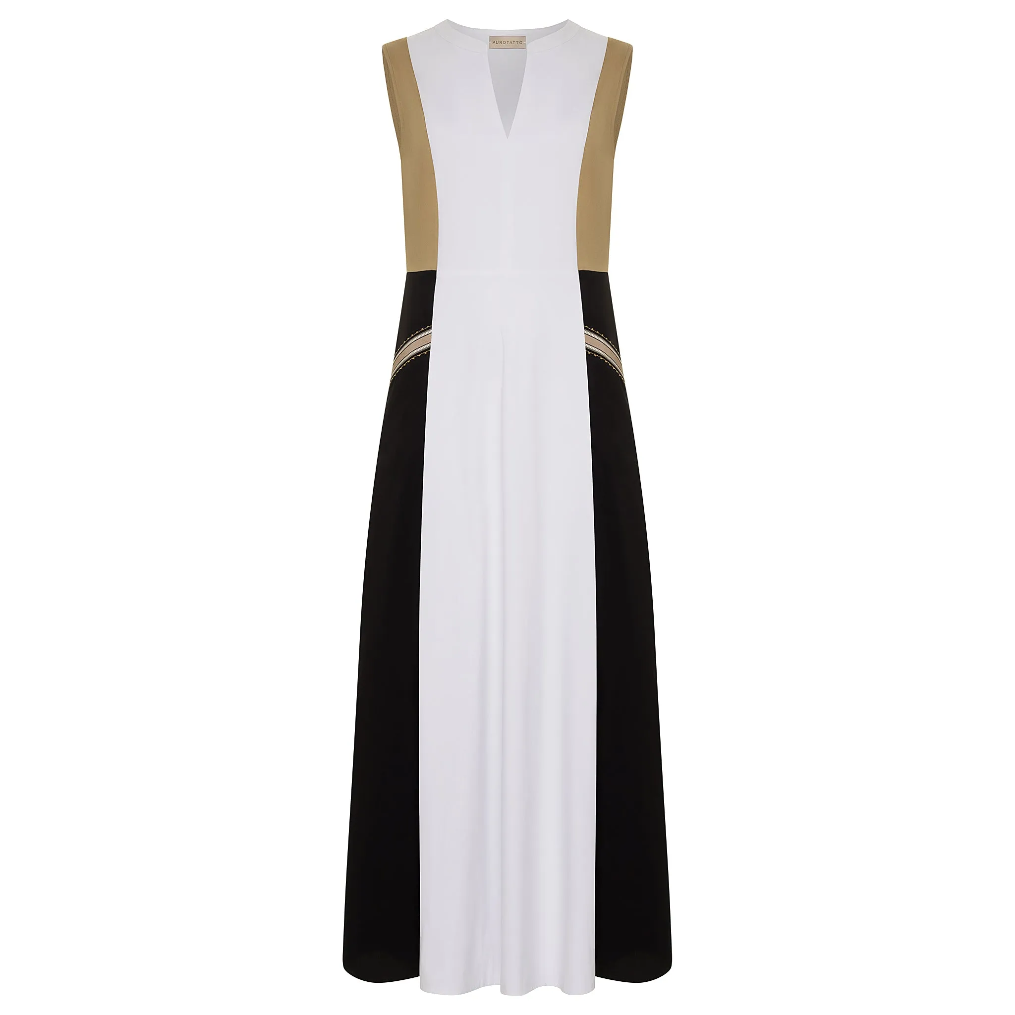 Color Block Maxi Dress - Black & Camel