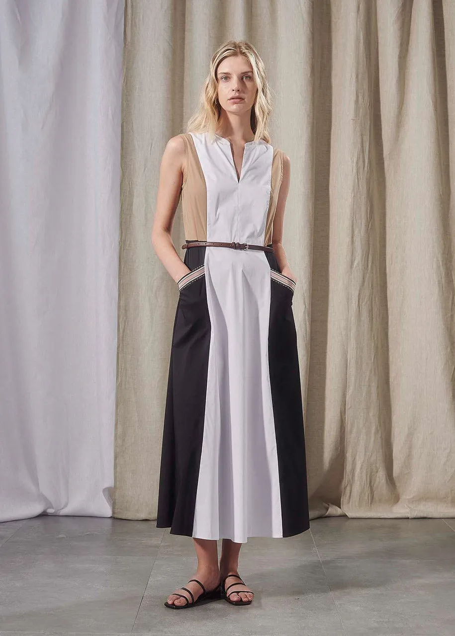 Color Block Maxi Dress - Black & Camel