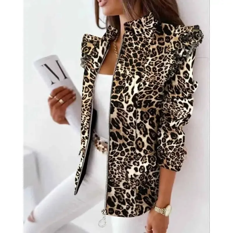 Colorful Ruffled Long Sleeved Zipper Blazers