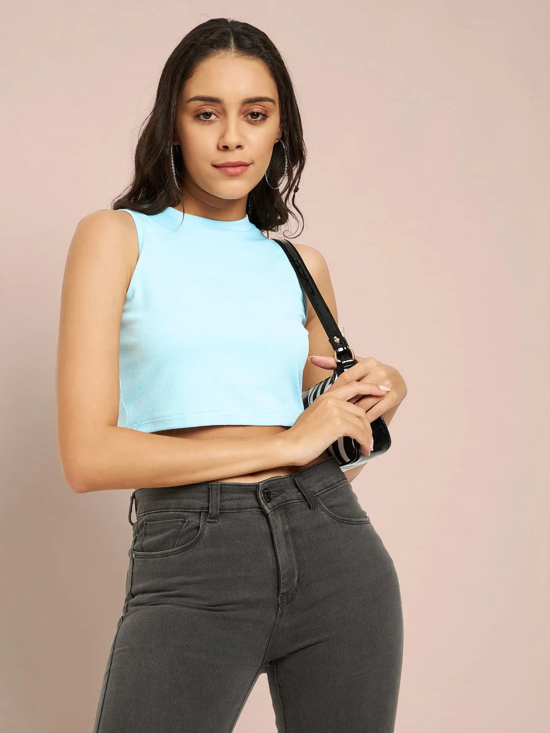 Cotton Stretchable High Neck Crop Top