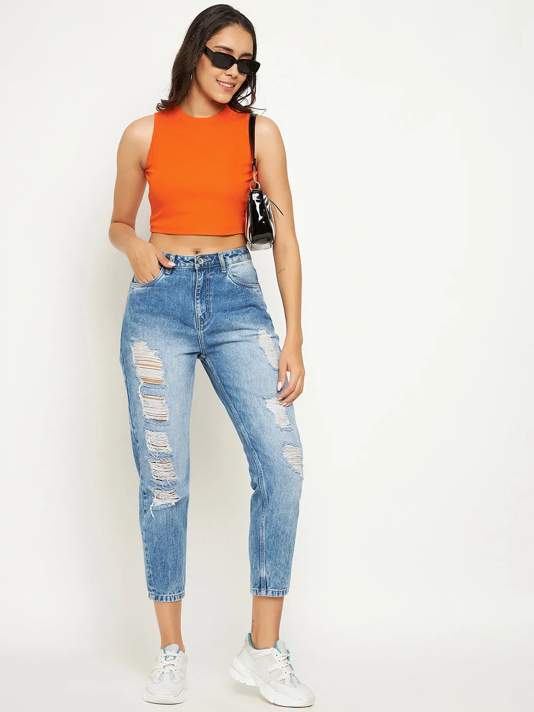 Cotton Stretchable High Neck Crop Top