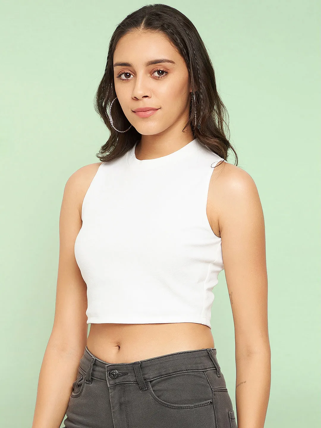 Cotton Stretchable High Neck Crop Top