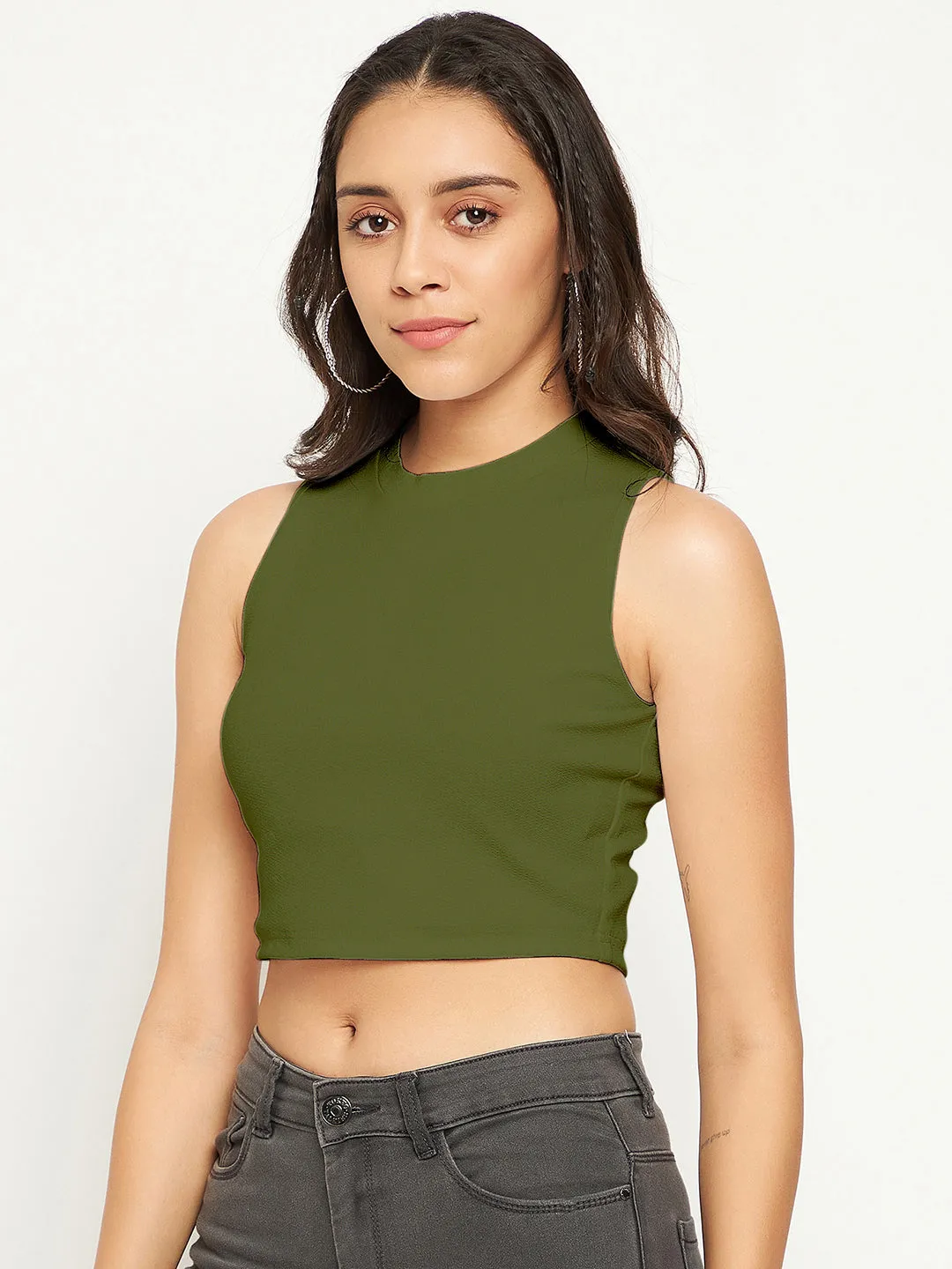 Cotton Stretchable High Neck Crop Top