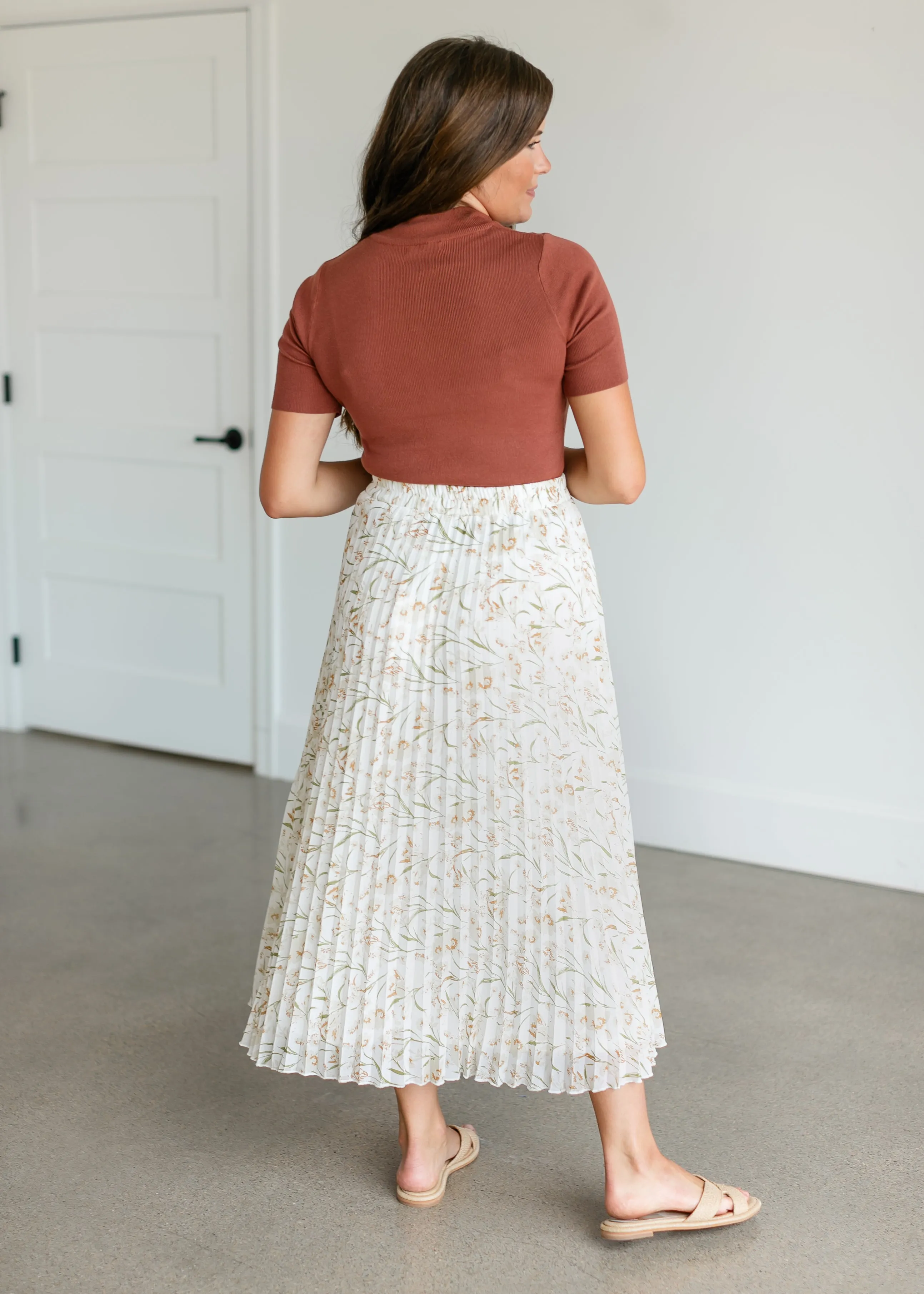 Cream Floral Pleated Maxi Skirt - FINAL SALE