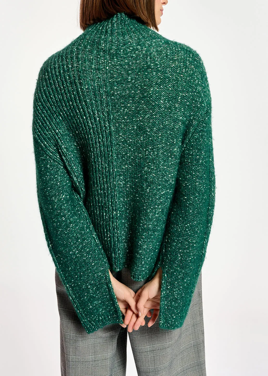 Dark green mélange turtleneck knit sweater