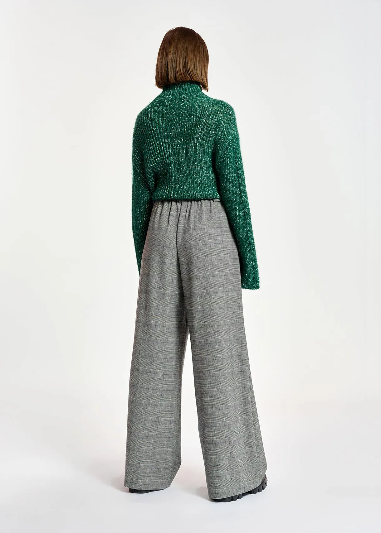 Dark green mélange turtleneck knit sweater