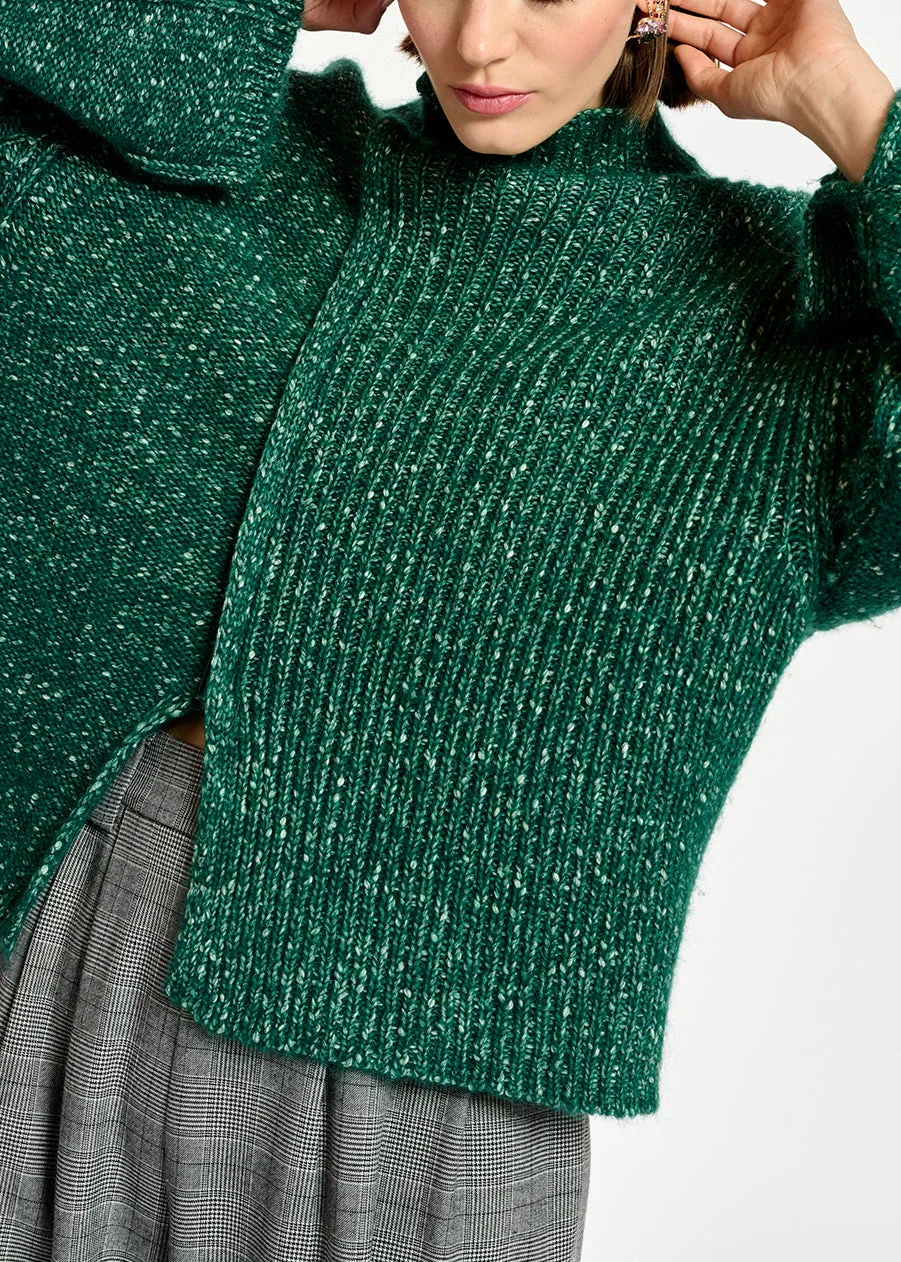 Dark green mélange turtleneck knit sweater