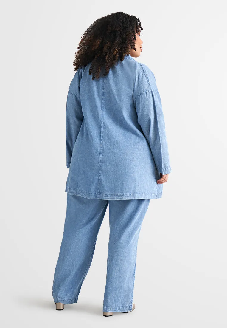 Deena Oversized Denim Kimono Outer - Light Blue