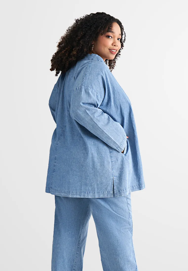 Deena Oversized Denim Kimono Outer - Light Blue