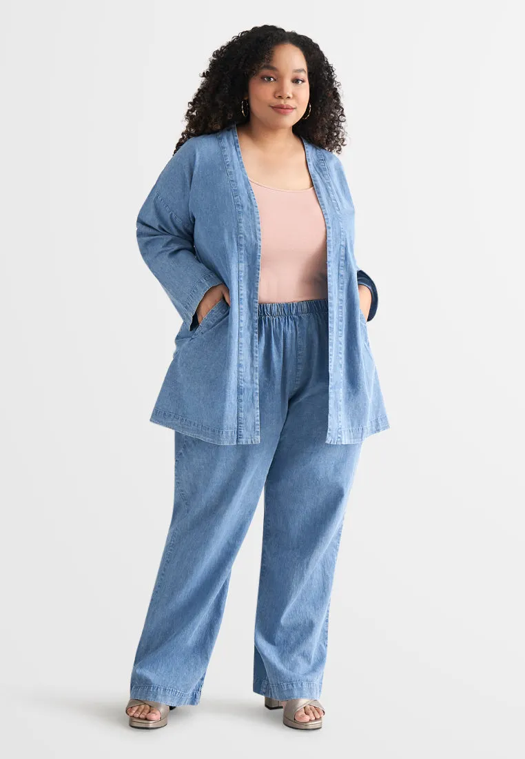 Deena Oversized Denim Kimono Outer - Light Blue