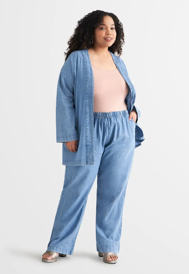 Deena Oversized Denim Kimono Outer - Light Blue