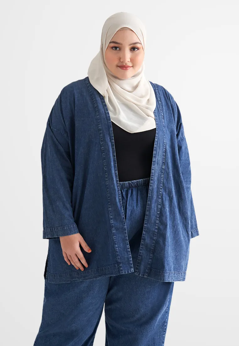 Deena Oversized Denim Kimono Outer - Light Blue