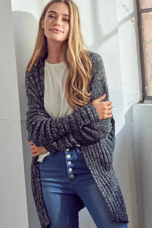 E LUNA Chunky Open-front Knit Sweater Cardigan