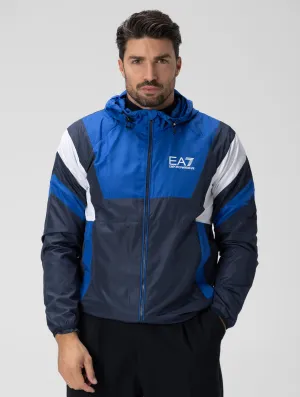 EA7 WATERPROOF JACKET IN BLUE AND WHITE