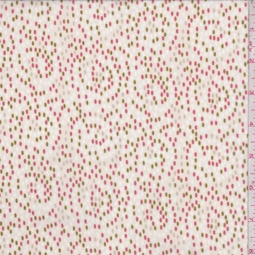 Ecru/Rose/Olive Dotted Scroll Chiffon Fabric