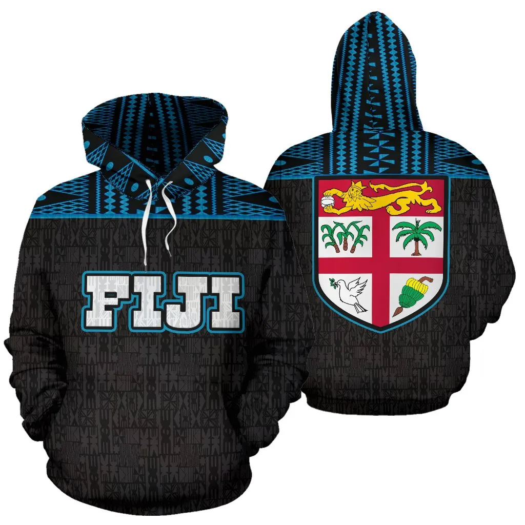 Fiji Tapa Pattern Hoodie - Blue NN5