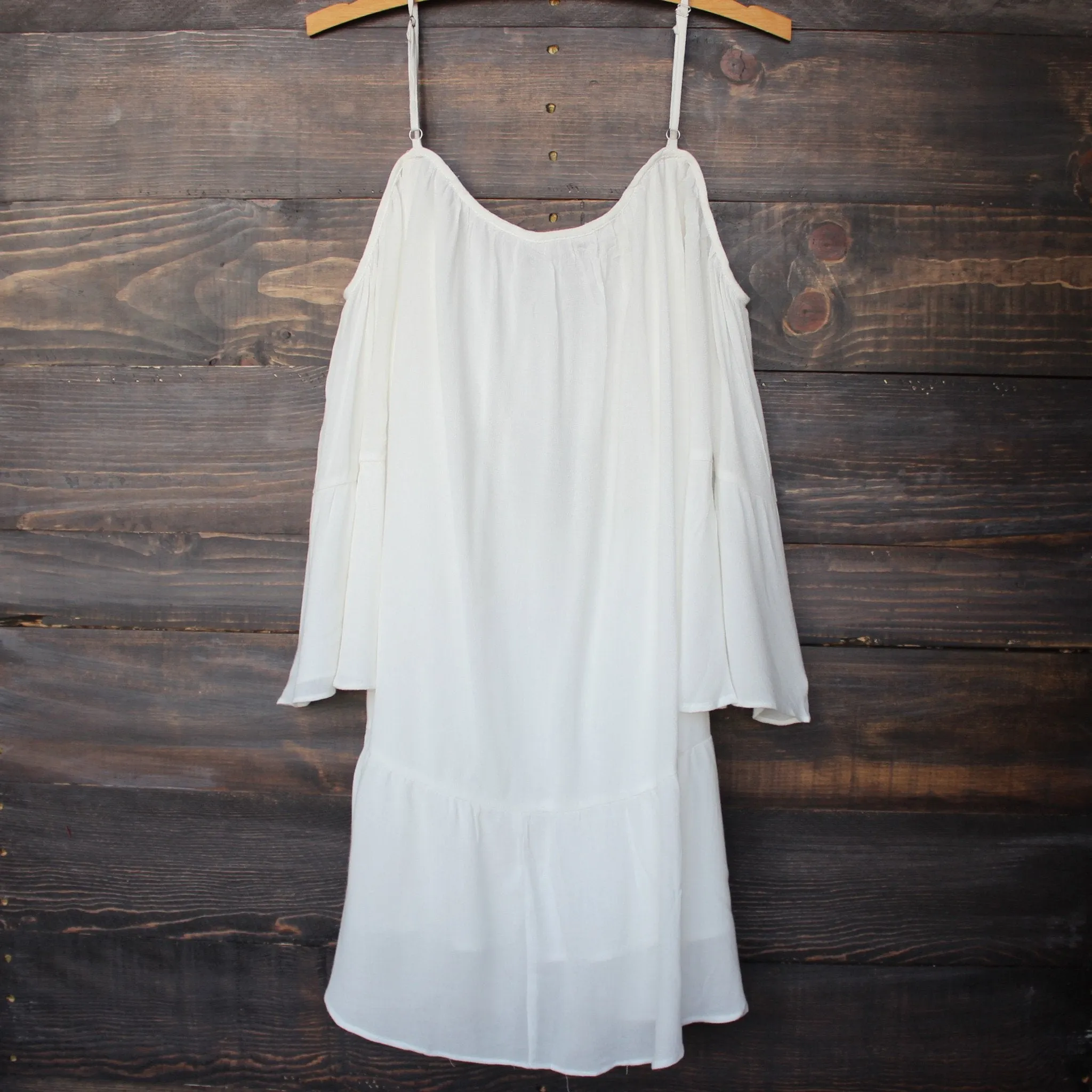 Final Sale - Honey Punch - Bohemian Cold Shoulder Dress in White