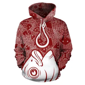 Fishing All Over Print Hoodie (Red Version) - BN14