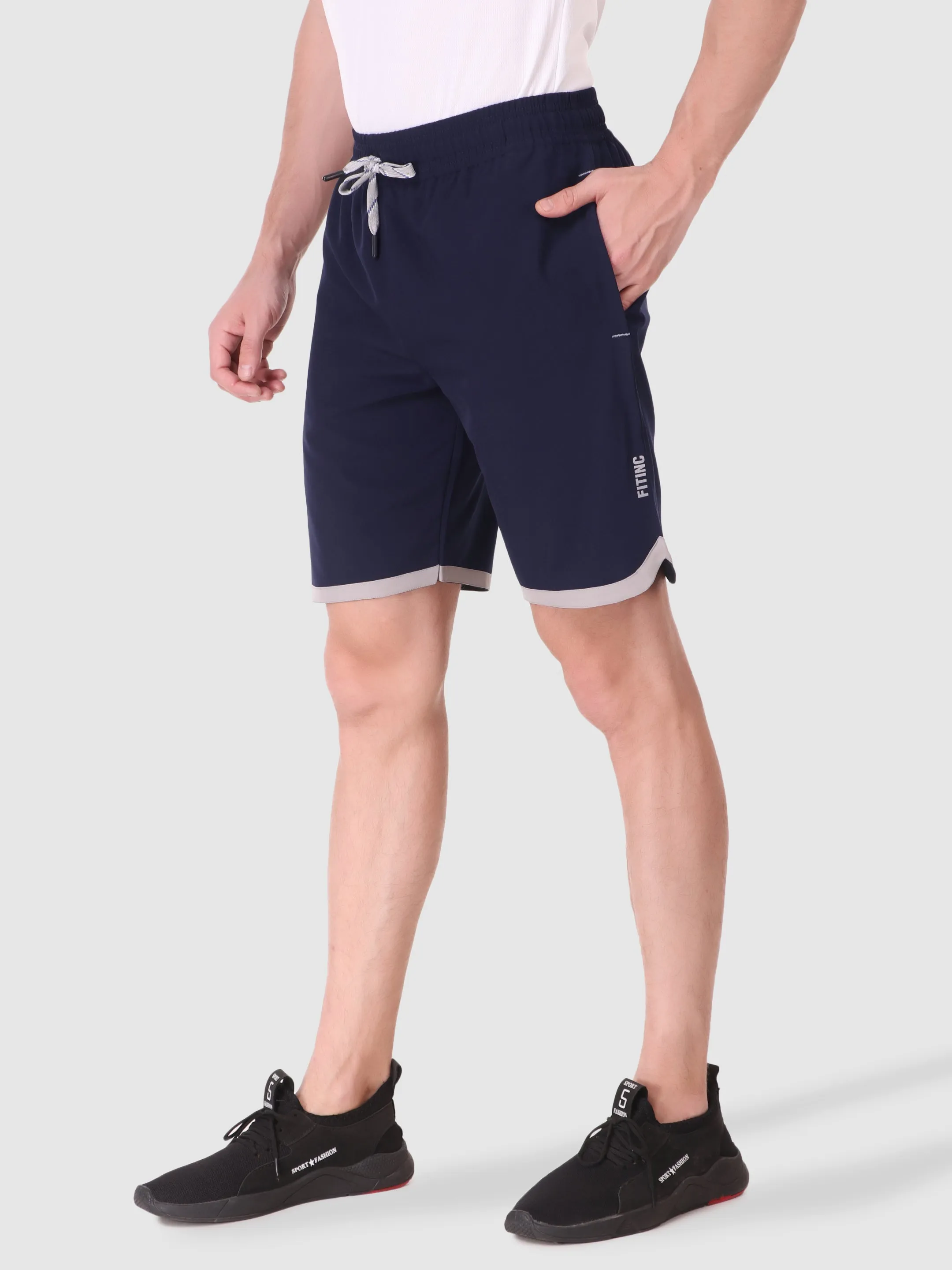 Fitinc N.S Lycra Navy Blue Shorts for Men with Zipper Pockets