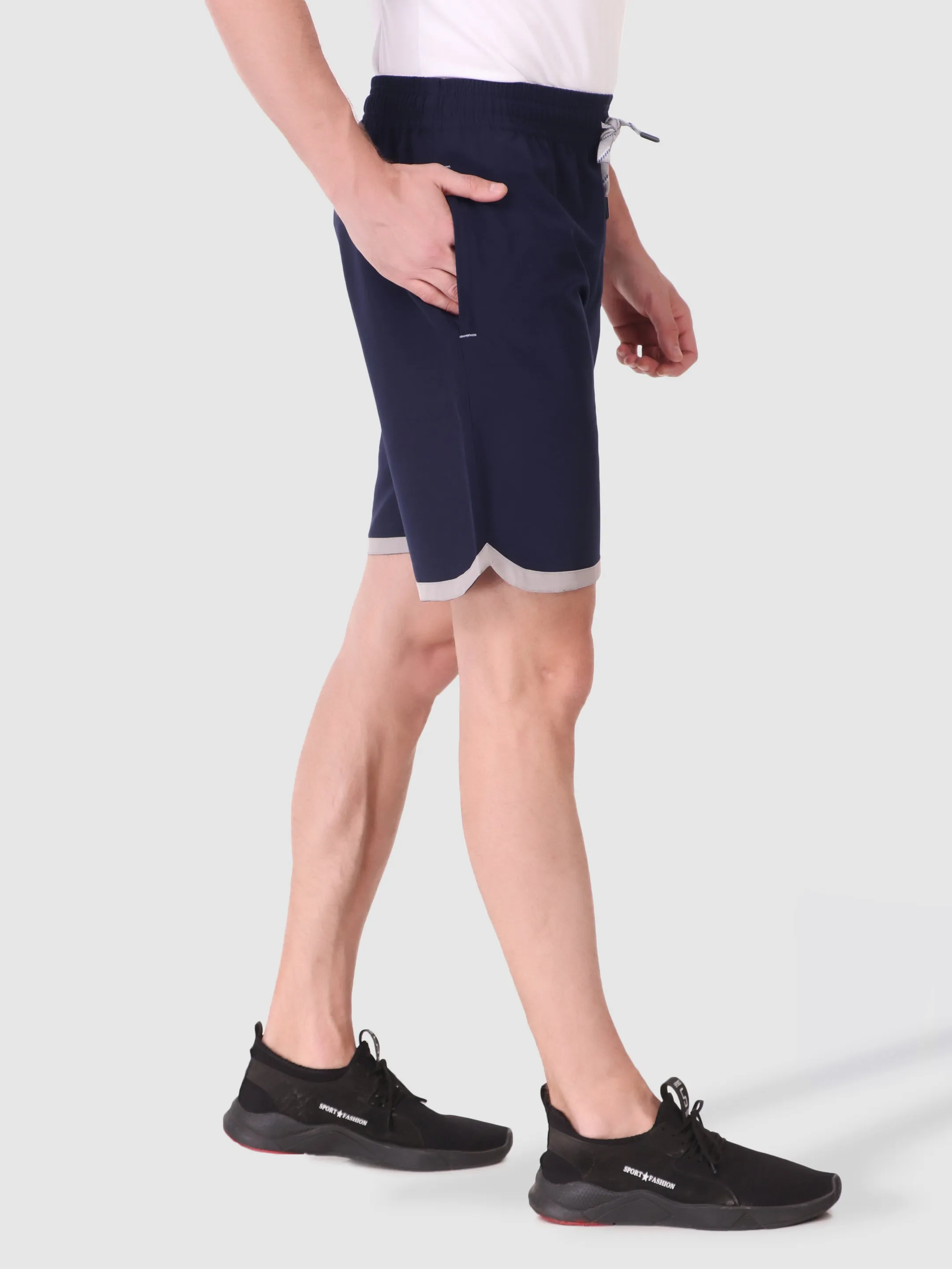 Fitinc N.S Lycra Navy Blue Shorts for Men with Zipper Pockets