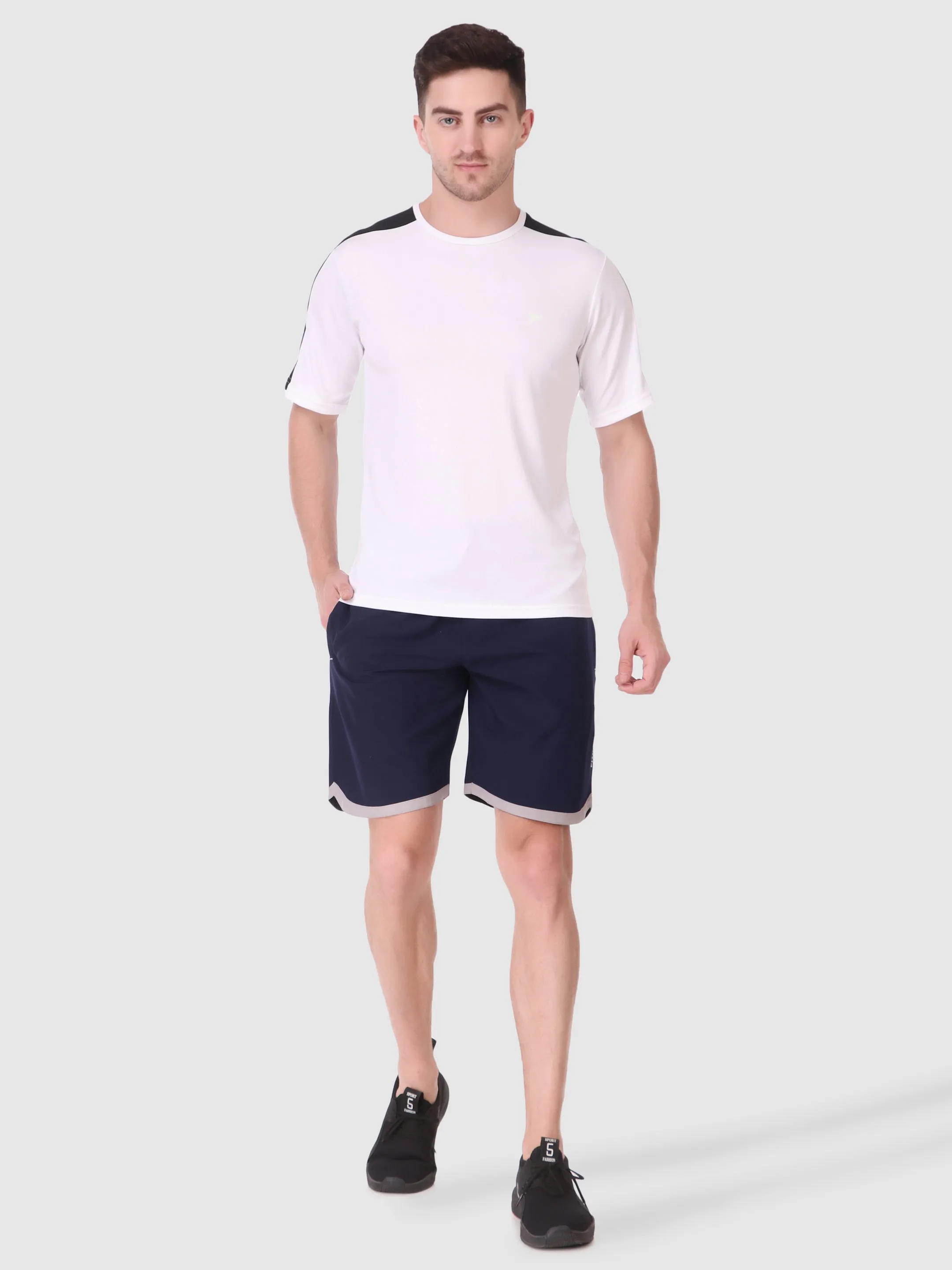 Fitinc N.S Lycra Navy Blue Shorts for Men with Zipper Pockets