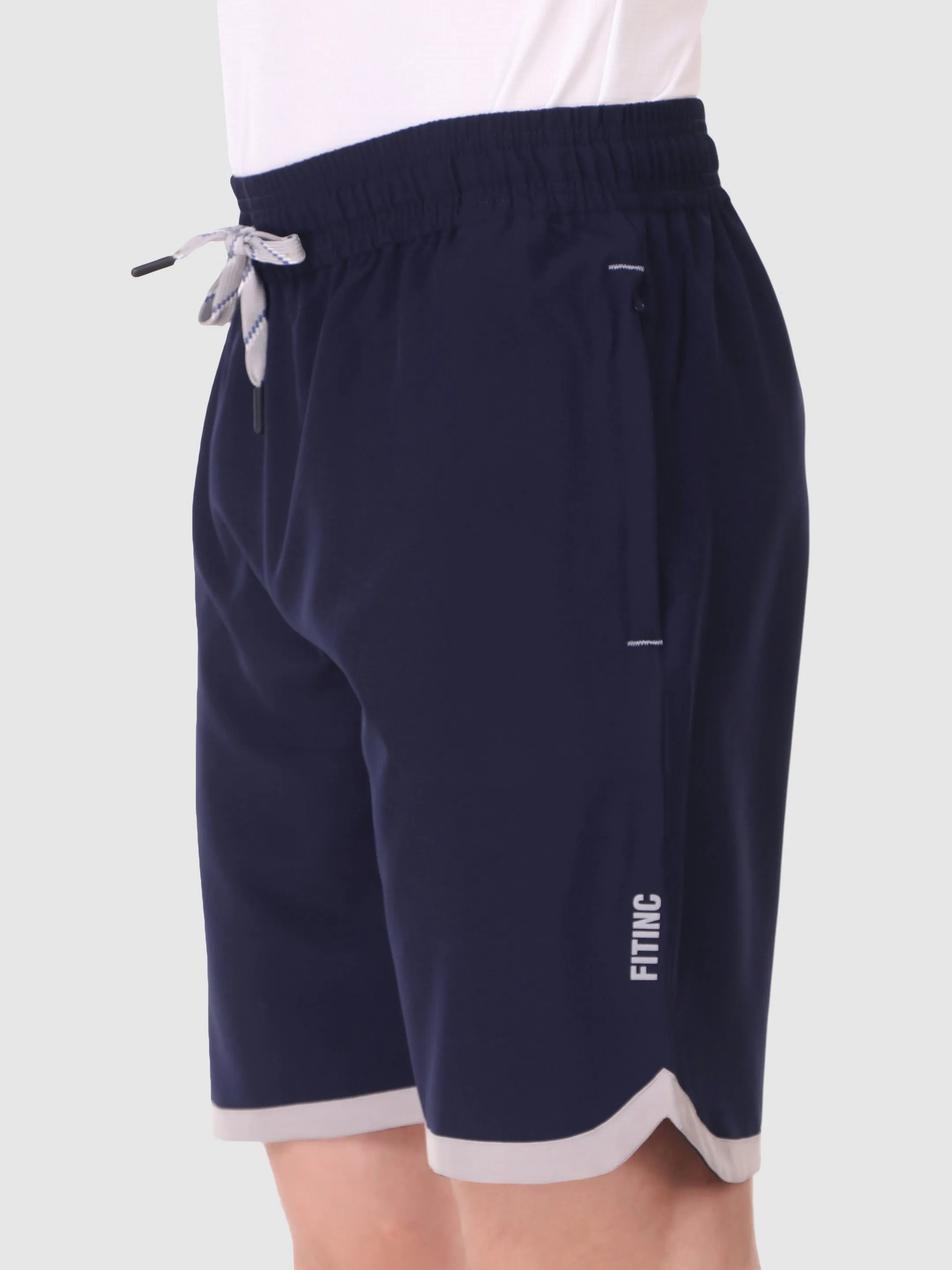 Fitinc N.S Lycra Navy Blue Shorts for Men with Zipper Pockets